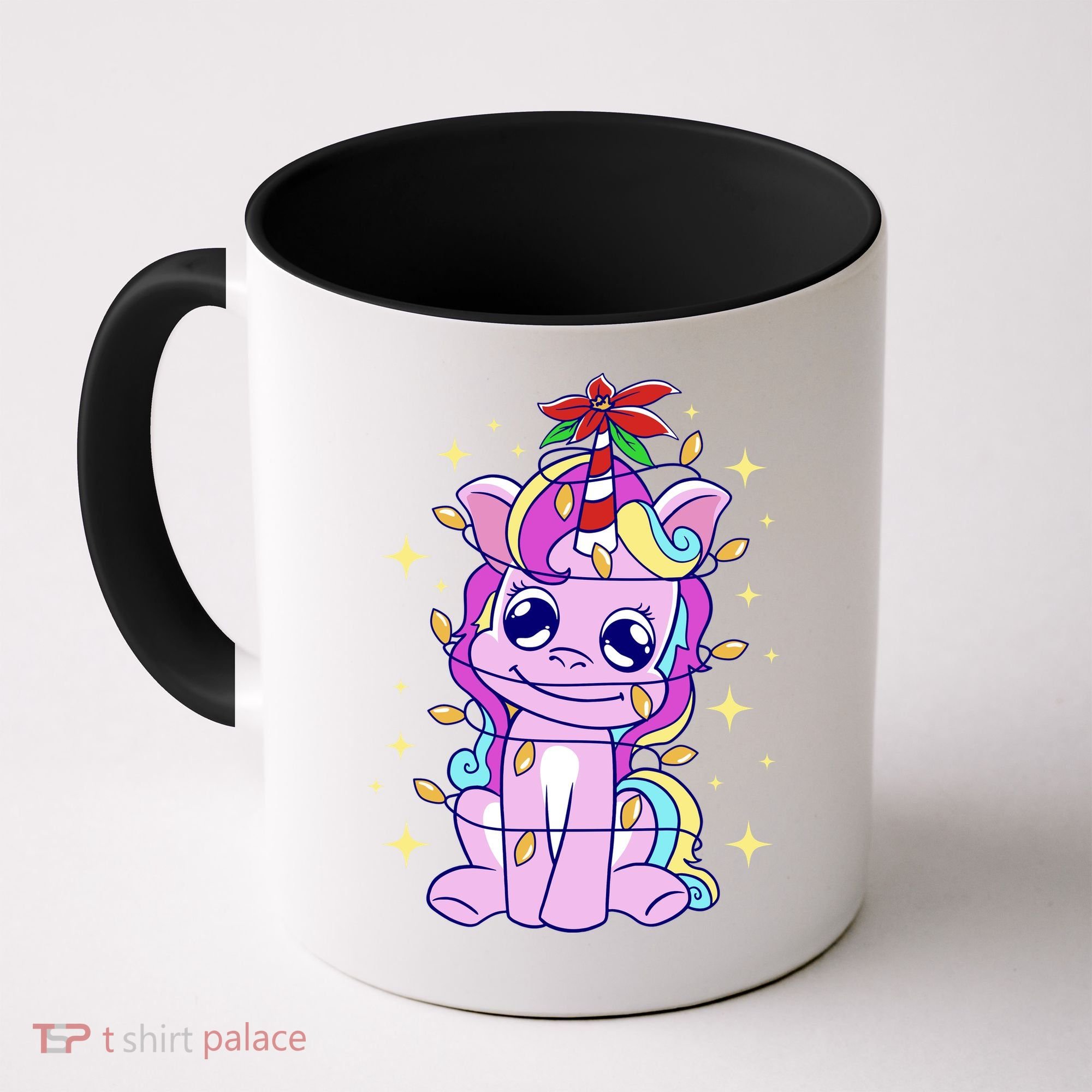 Cute Unicorn Tangled Christmas Lights Stars Rainbow Coffee Mug