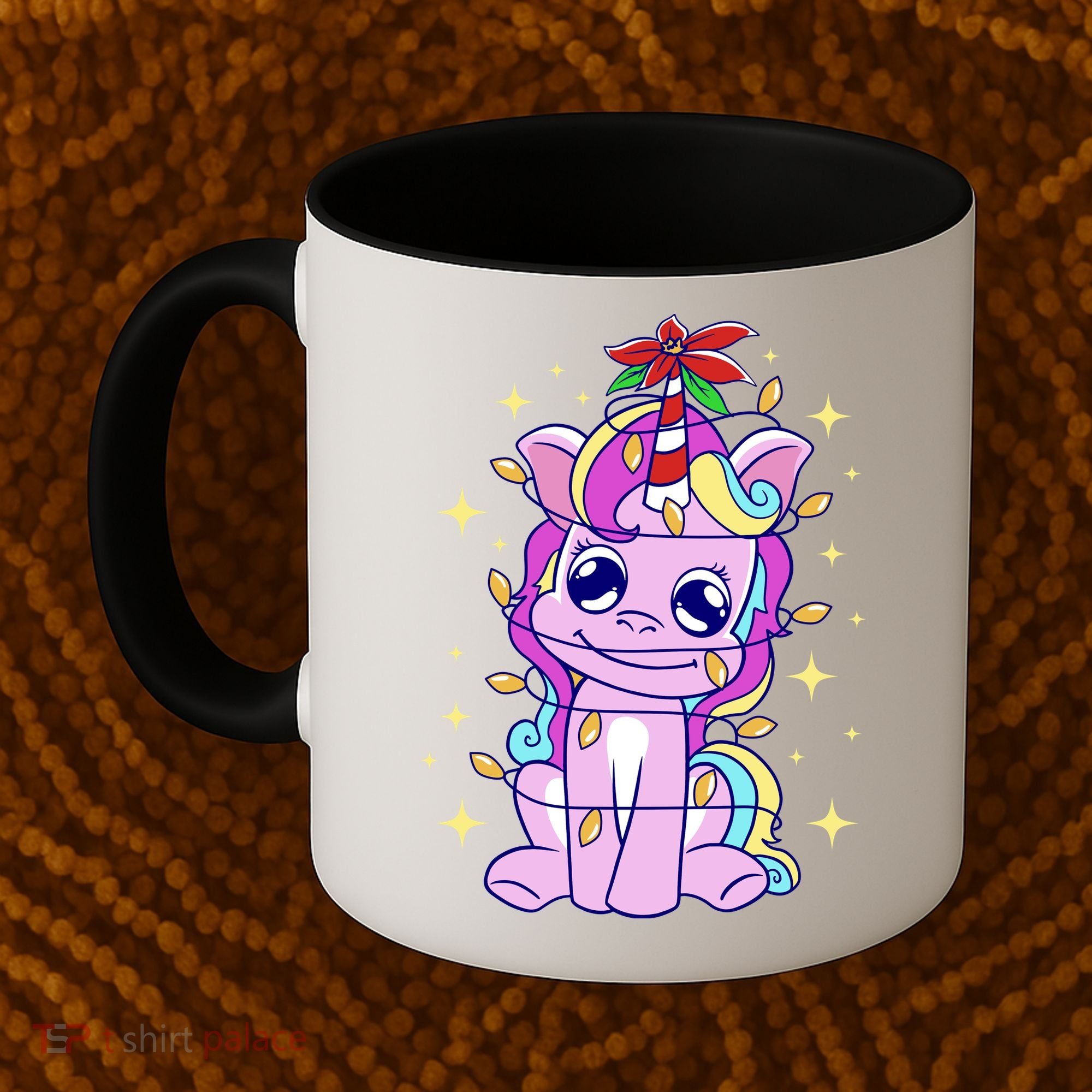 Cute Unicorn Tangled Christmas Lights Stars Rainbow Coffee Mug