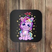 Cute Unicorn Tangled Christmas Lights Stars Rainbow Coaster thumb 0