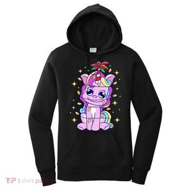 Cute Unicorn Tangled Christmas Lights Stars Rainbow Women's Hoodie