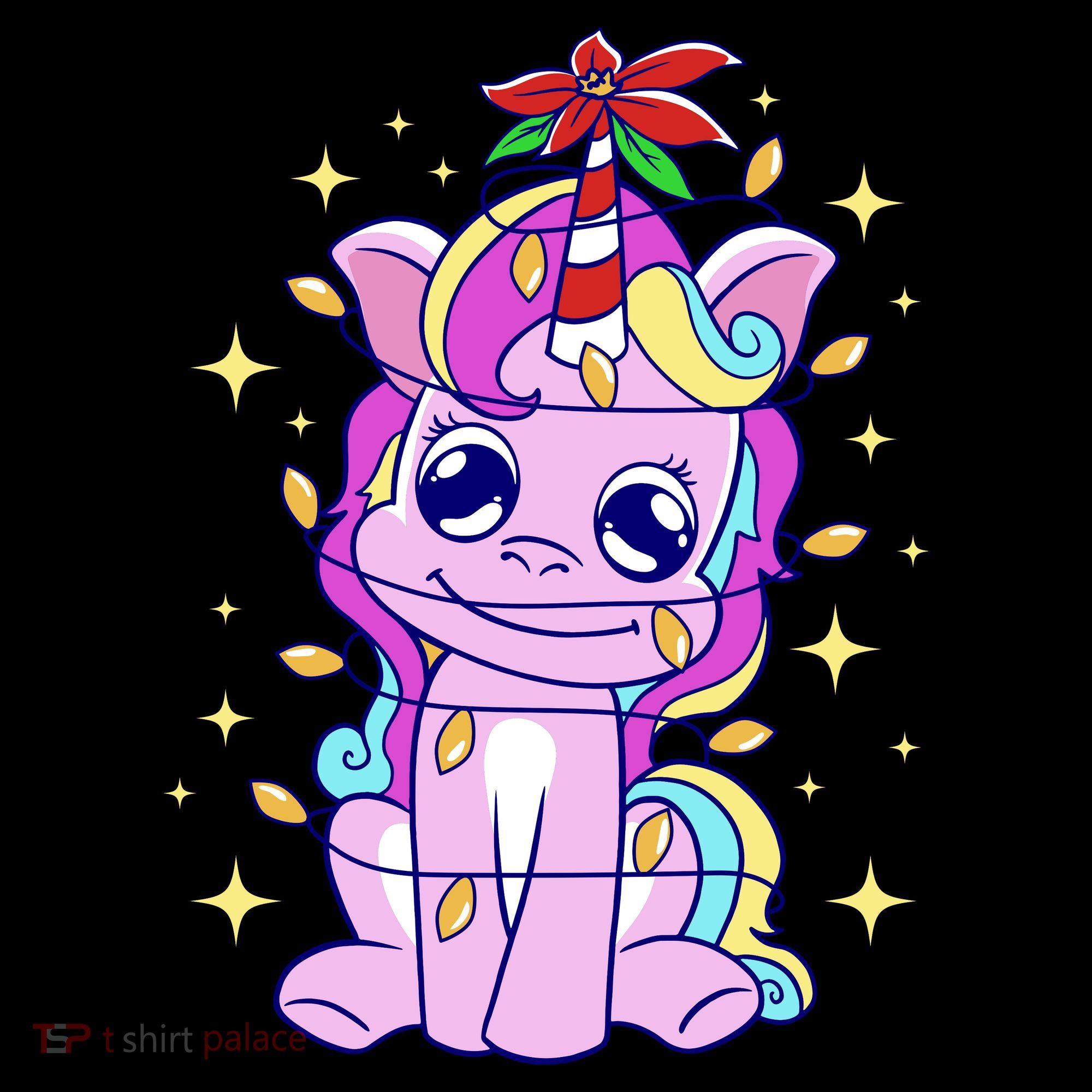 Cute Unicorn Tangled Christmas Lights Stars Rainbow Women's Hoodie