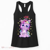 Cute Unicorn Tangled Christmas Lights Stars Rainbow Women's Tank Top thumb 0