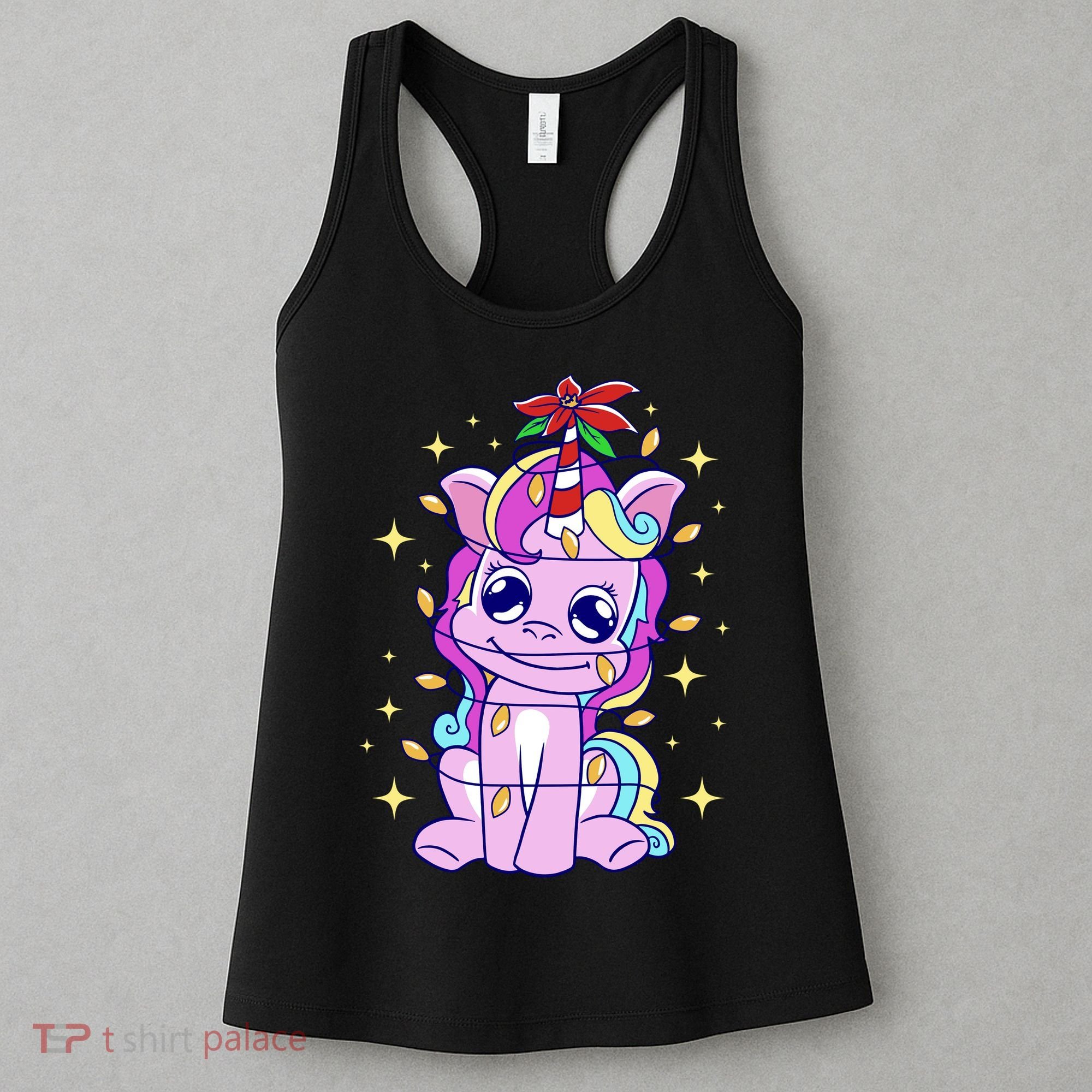 Cute Unicorn Tangled Christmas Lights Stars Rainbow Women's Tank Top