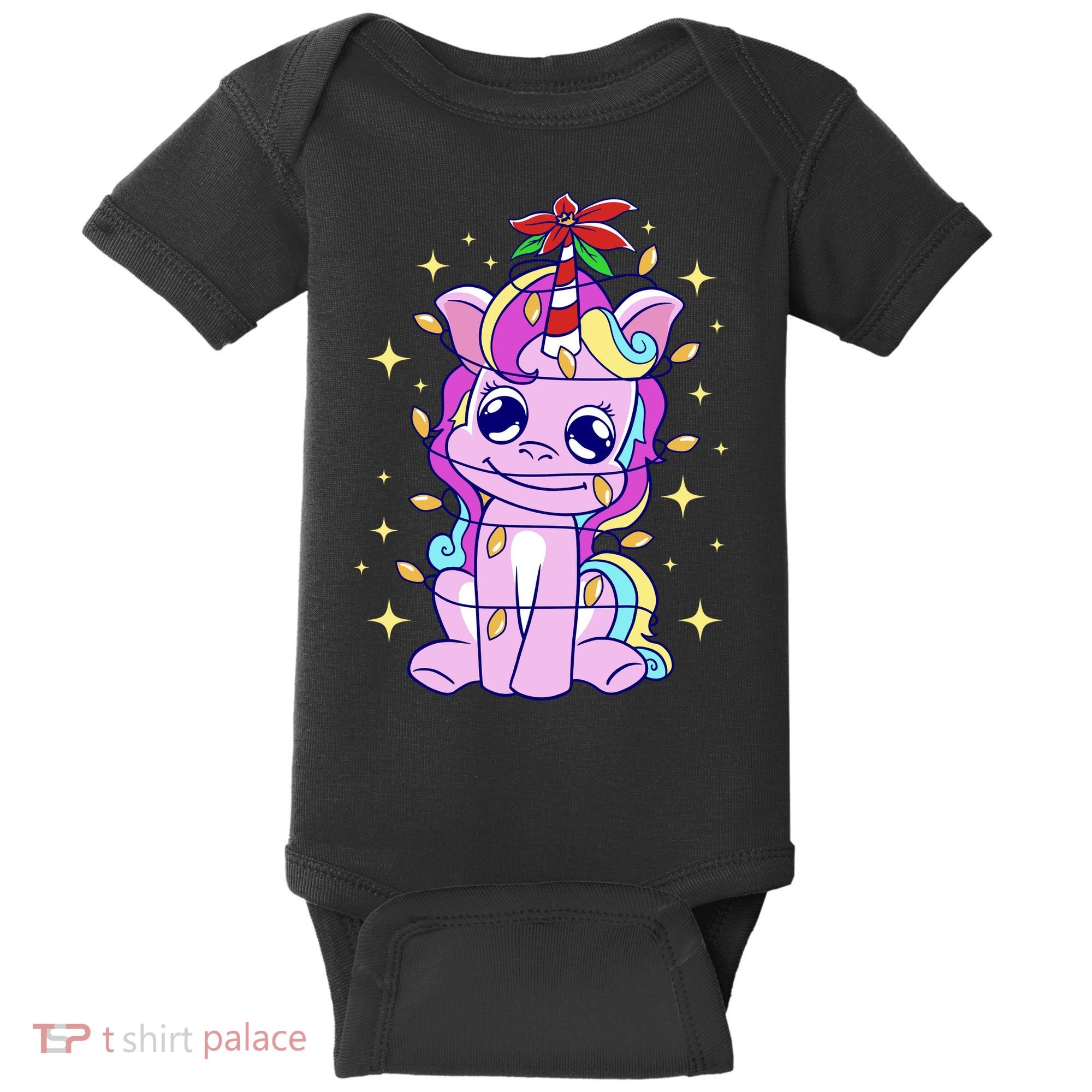 Cute Unicorn Tangled Christmas Lights Stars Rainbow Baby Bodysuit