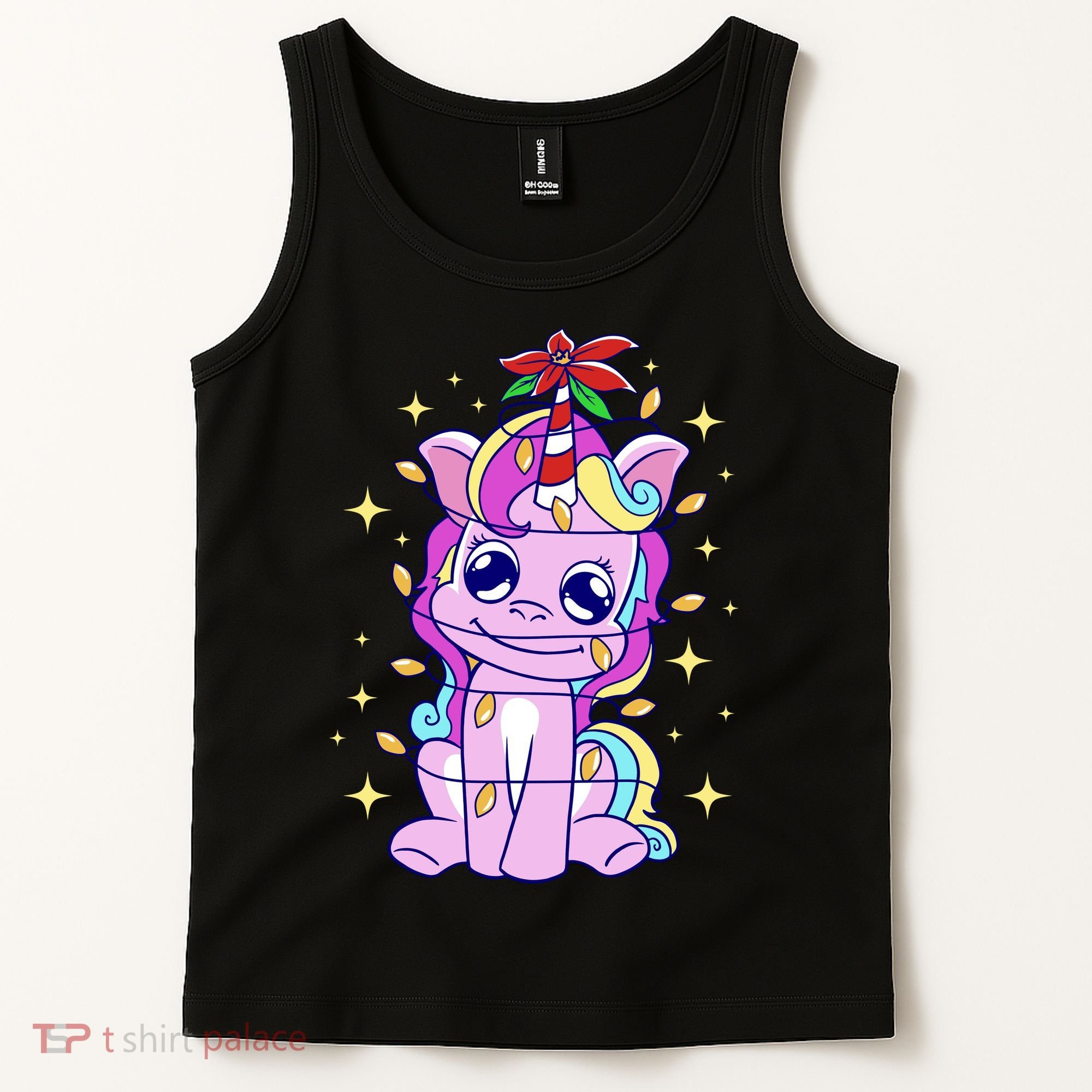 Cute Unicorn Tangled Christmas Lights Stars Rainbow Tank Top