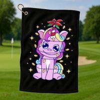 Cute Unicorn Tangled Christmas Lights Stars Rainbow Golf Towel thumb 1