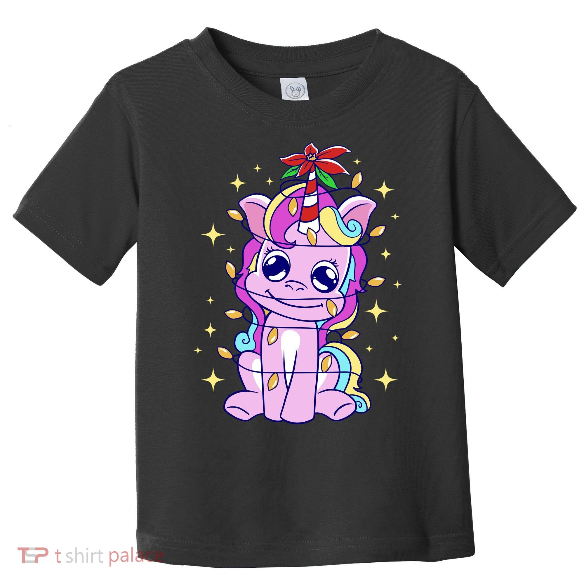Cute Unicorn Tangled Christmas Lights Stars Rainbow Toddler T-Shirt