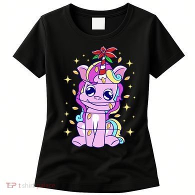 Cute Unicorn Tangled Christmas Lights Stars Rainbow Women's T-Shirt