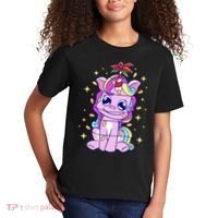 Cute Unicorn Tangled Christmas Lights Stars Rainbow Kids T-Shirt thumb 2