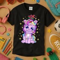 Cute Unicorn Tangled Christmas Lights Stars Rainbow Kids T-Shirt thumb 3