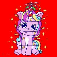 Cute Unicorn Tangled Christmas Lights Stars Rainbow Santa Hat thumb 1