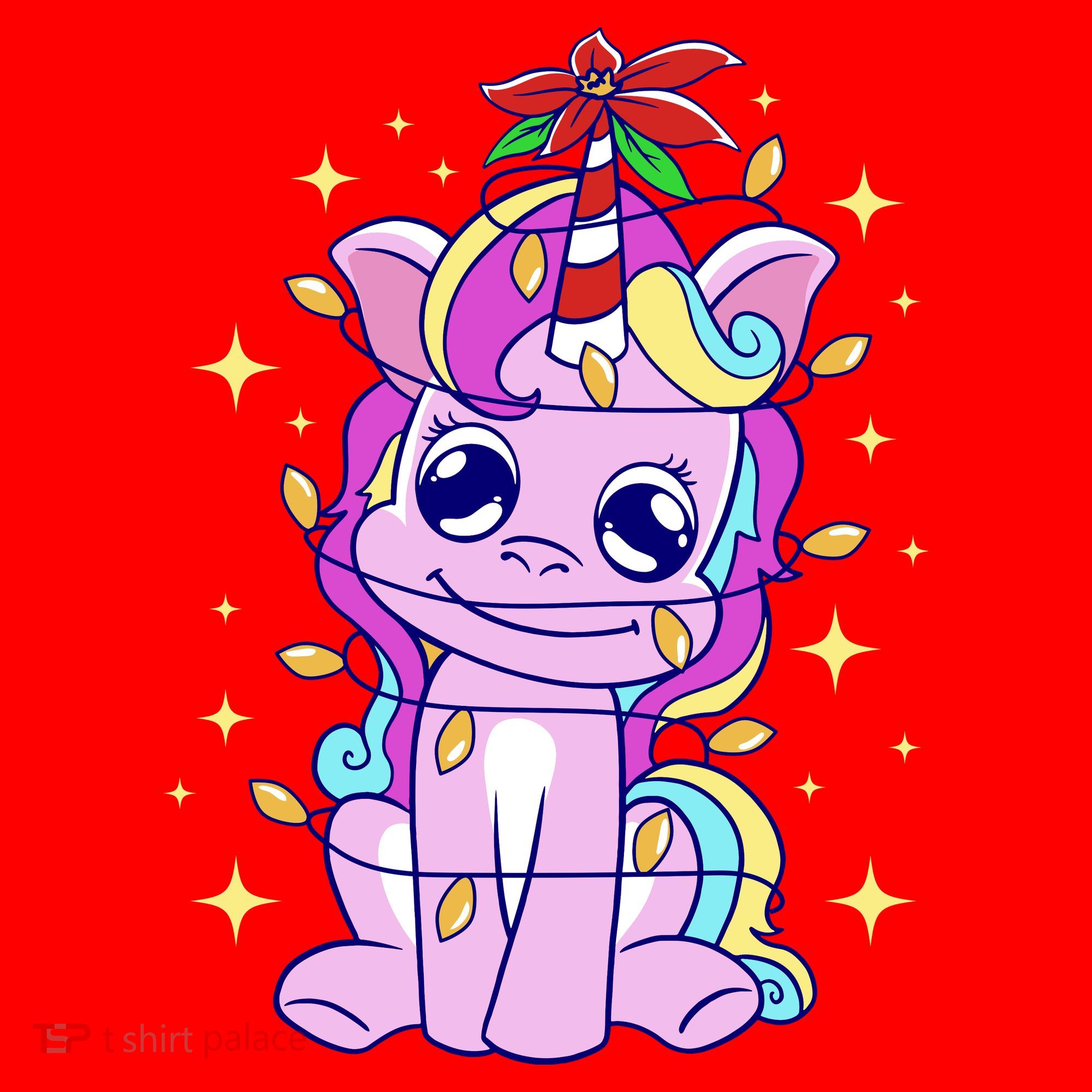 Cute Unicorn Tangled Christmas Lights Stars Rainbow Santa Hat