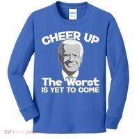 Cheer Up The Worst Is Yet To Come Anti Biden Kids Long Sleeve Shirt thumb 0