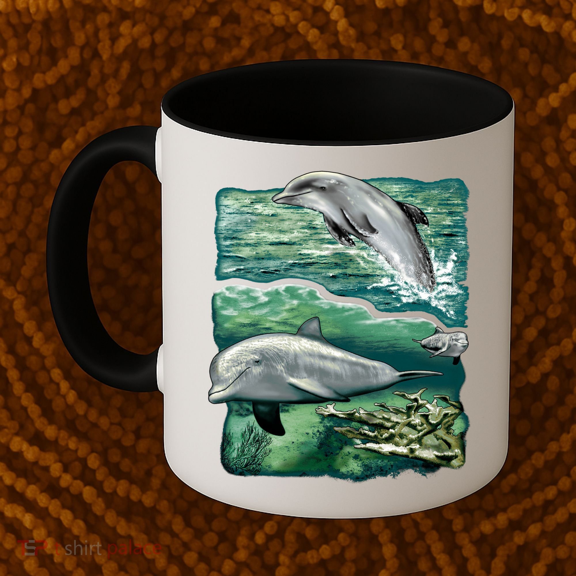 Cute Abstract dolphins In Sea Life Coffee Mug