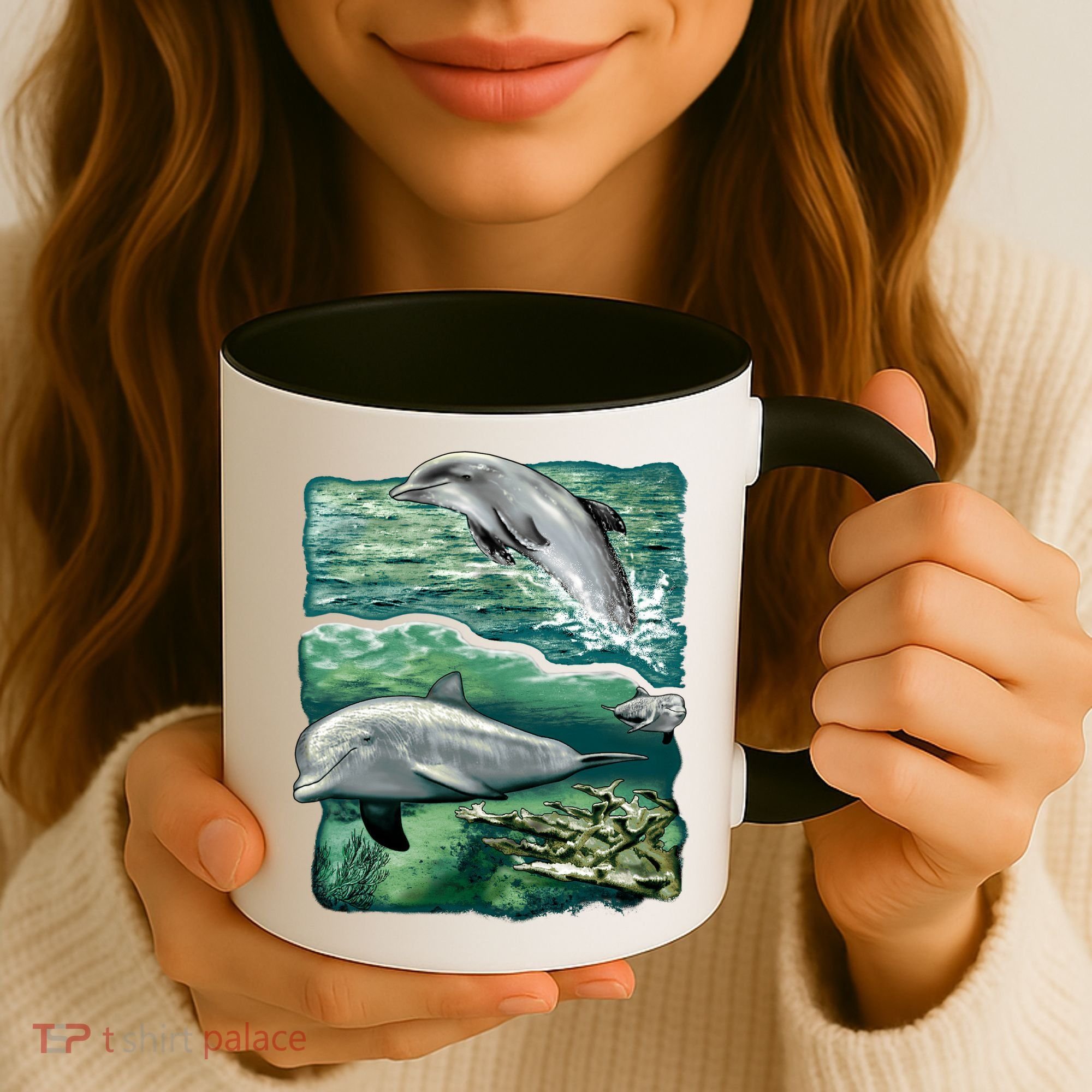Cute Abstract dolphins In Sea Life Coffee Mug
