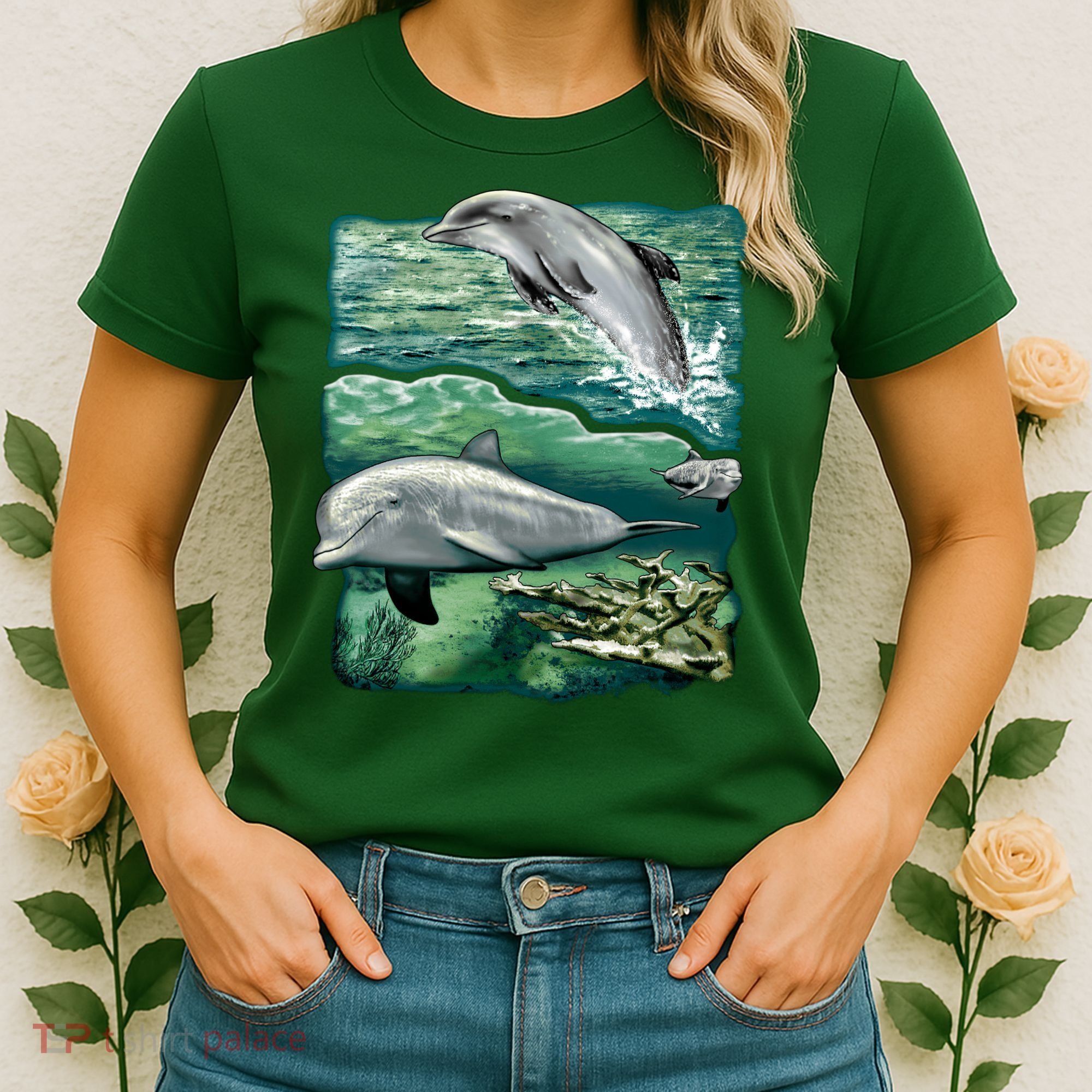 Cute Abstract dolphins In Sea Life Women's T-Shirt
