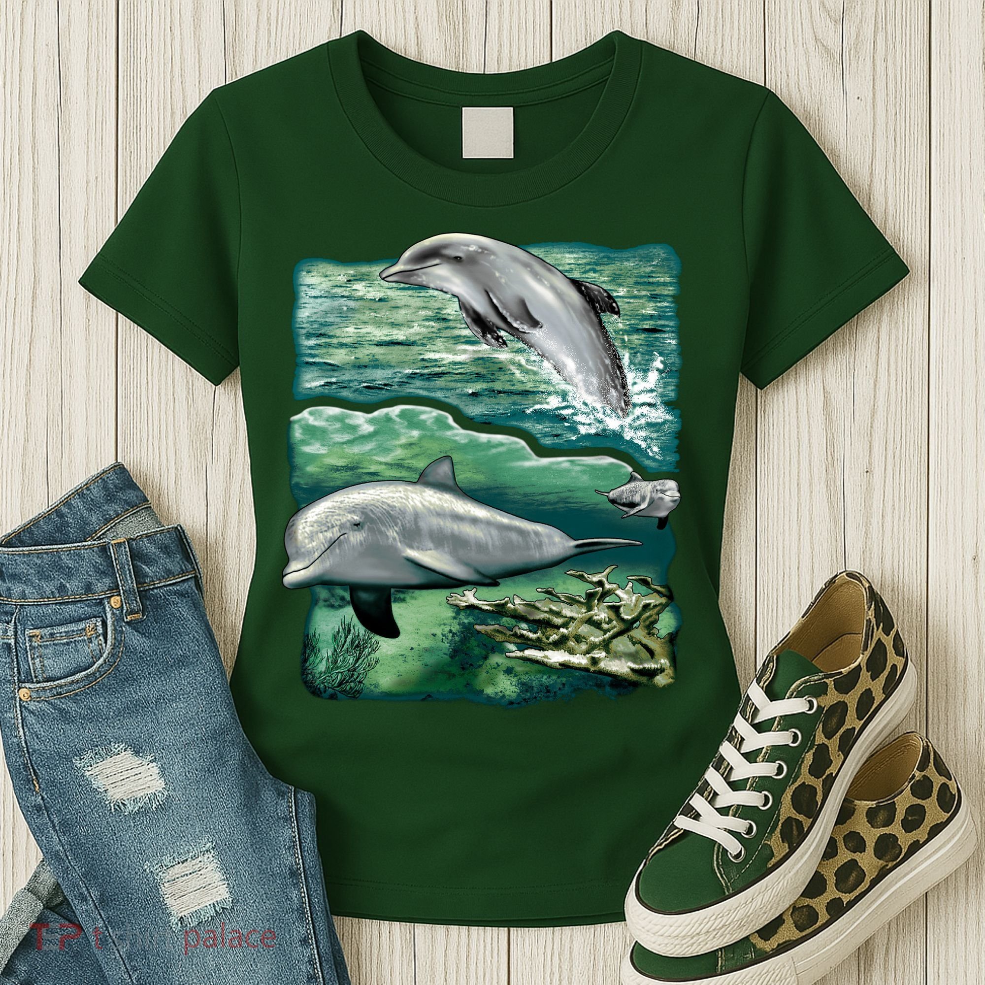 Cute Abstract dolphins In Sea Life Women's T-Shirt