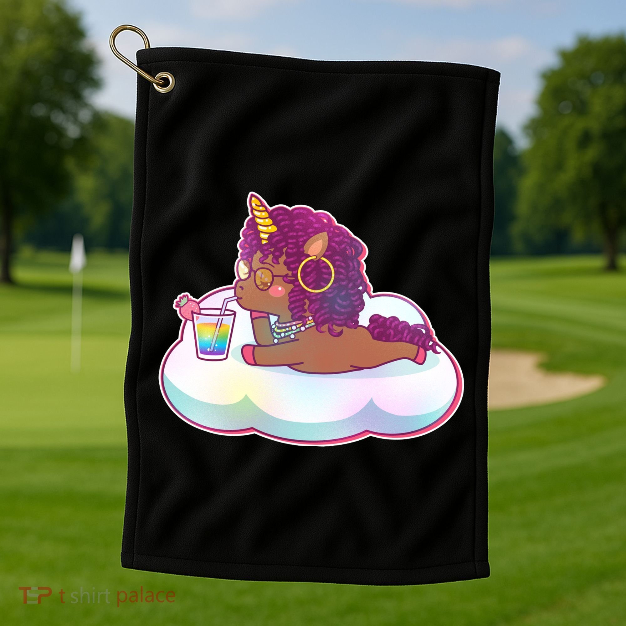 Cute Afro Unicorn Golf Towel