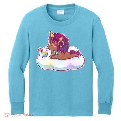 Cute Afro Unicorn Kids Long Sleeve Shirt