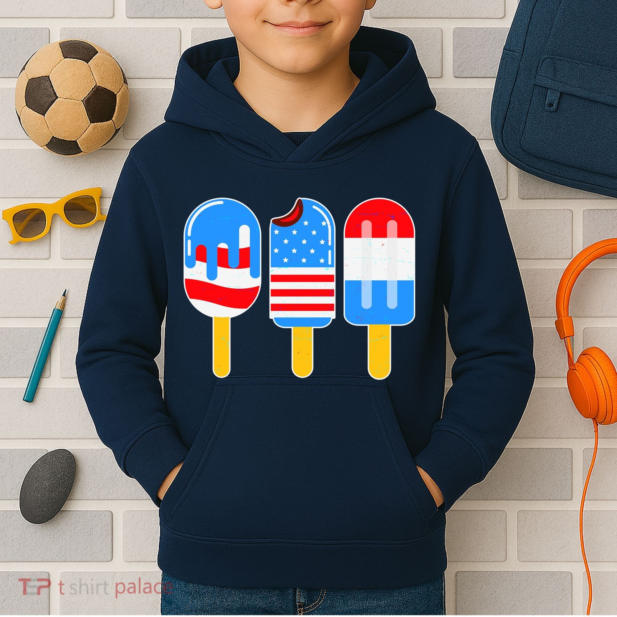 Cute American Flag Popsicles  Kids Hoodie