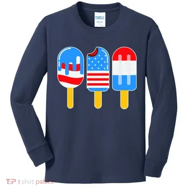 Cute American Flag Popsicles Kids Long Sleeve Shirt