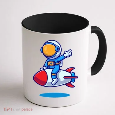 Cute Astronaut On Rocket Cartoon Coffee Mug back