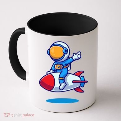 Cute Astronaut On Rocket Cartoon Coffee Mug
