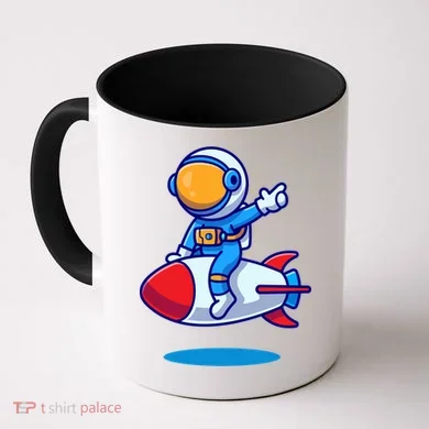 Cute Astronaut On Rocket Cartoon Coffee Mug