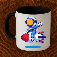Cute Astronaut On Rocket Cartoon Coffee Mug thumb 2