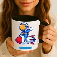 Cute Astronaut On Rocket Cartoon Coffee Mug thumb 3