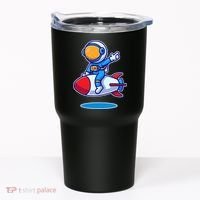 Cute Astronaut On Rocket Cartoon Tumbler thumb 0