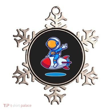 Cute Astronaut On Rocket Cartoon Ornament