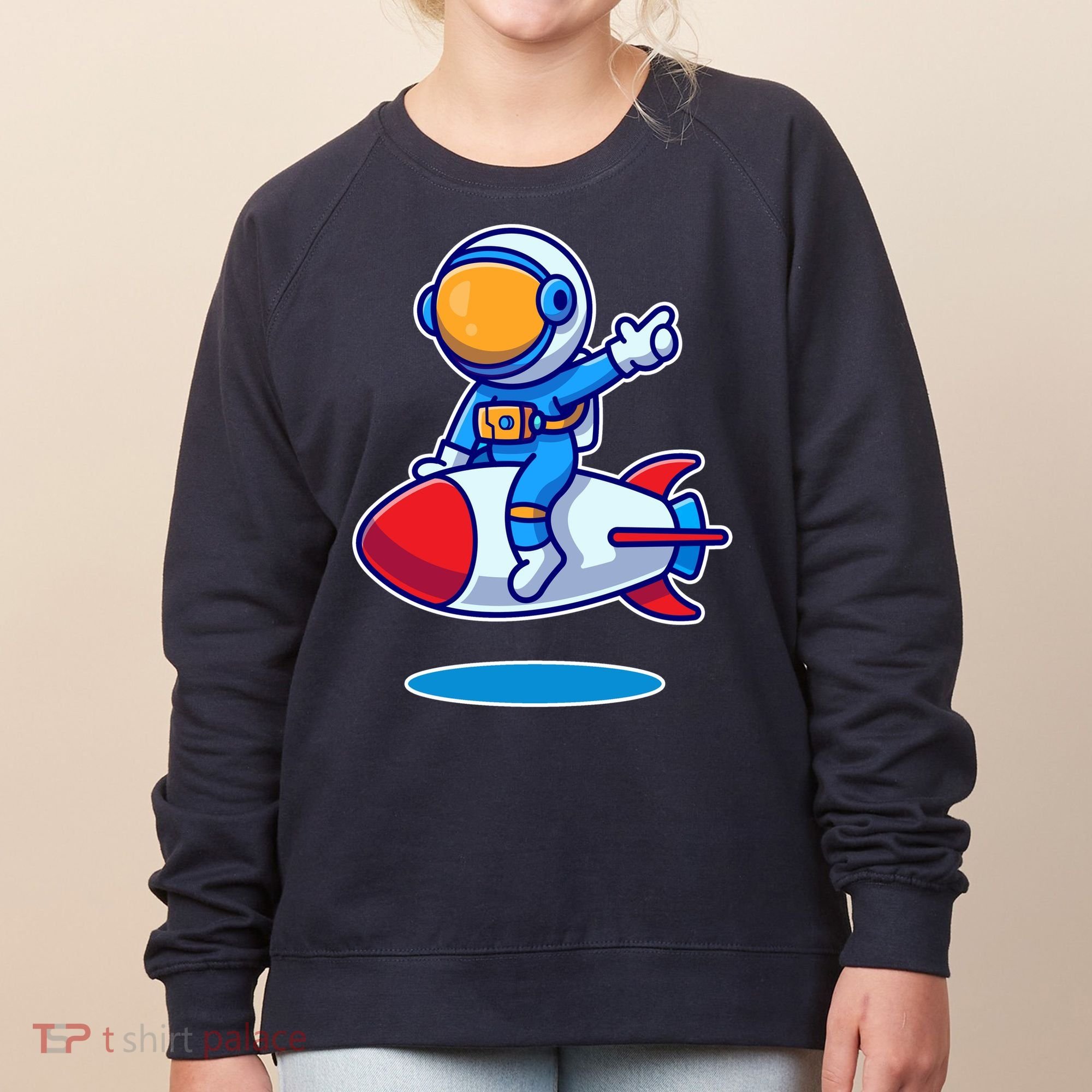 Cute Astronaut On Rocket Cartoon Women's Sweatshirt