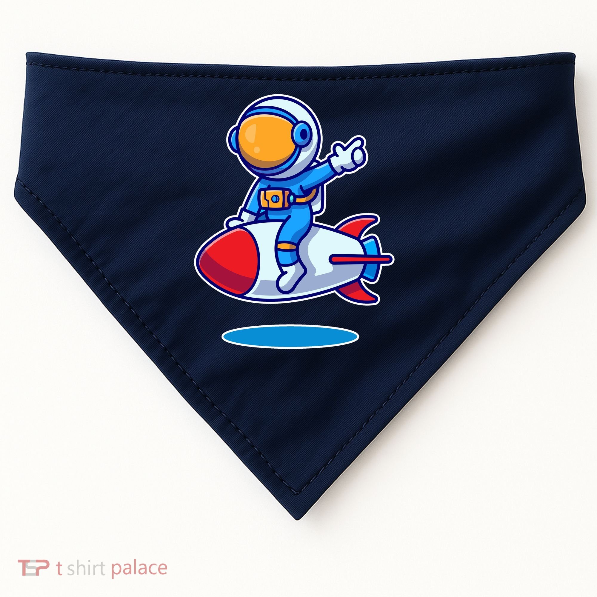 Cute Astronaut On Rocket Cartoon USA-Made Doggie Bandana
