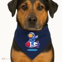 Cute Astronaut On Rocket Cartoon USA-Made Doggie Bandana thumb 1