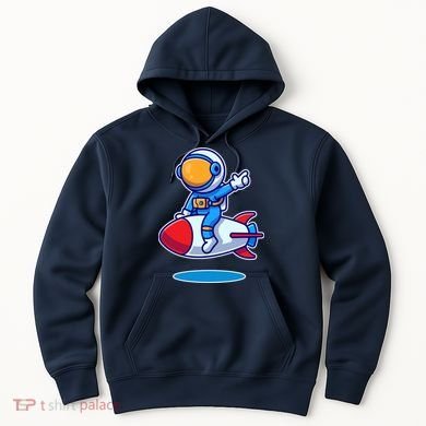 Cute Astronaut On Rocket Cartoon Hoodie