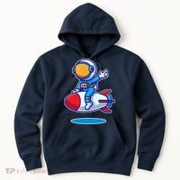 Cute Astronaut On Rocket Cartoon Hoodie thumb 0