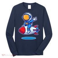 Cute Astronaut On Rocket Cartoon Long Sleeve Shirt thumb 0