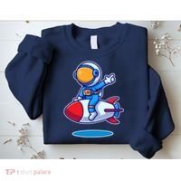 Cute Astronaut On Rocket Cartoon Sweatshirt thumb 2