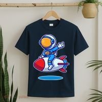 Cute Astronaut On Rocket Cartoon T-Shirt thumb 2