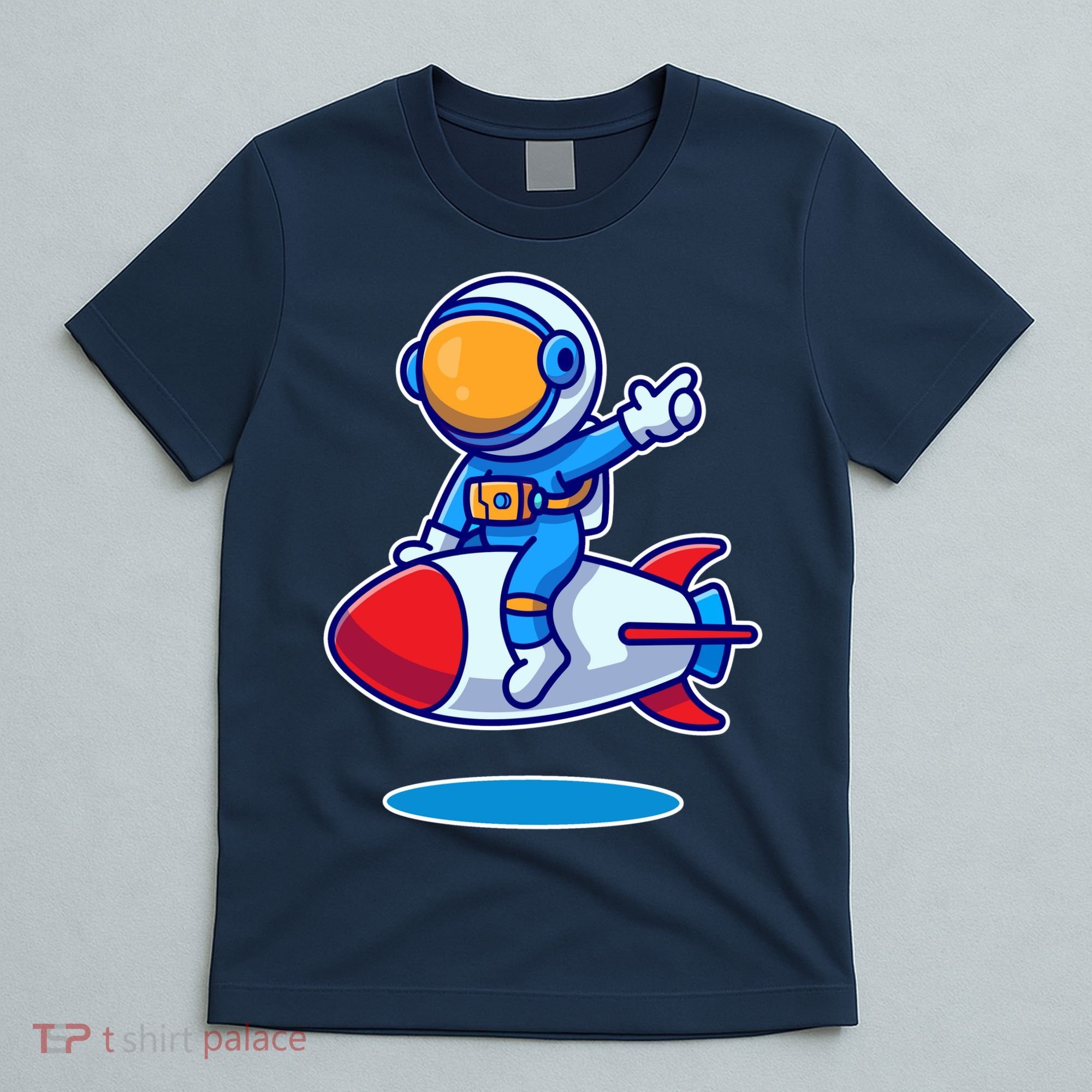 Cute Astronaut On Rocket Cartoon T-Shirt