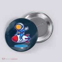 Cute Astronaut On Rocket Cartoon Button thumb 0