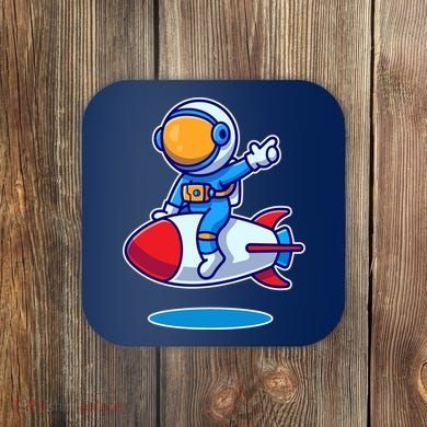 Cute Astronaut On Rocket Cartoon Coaster