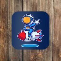 Cute Astronaut On Rocket Cartoon Coaster thumb 0