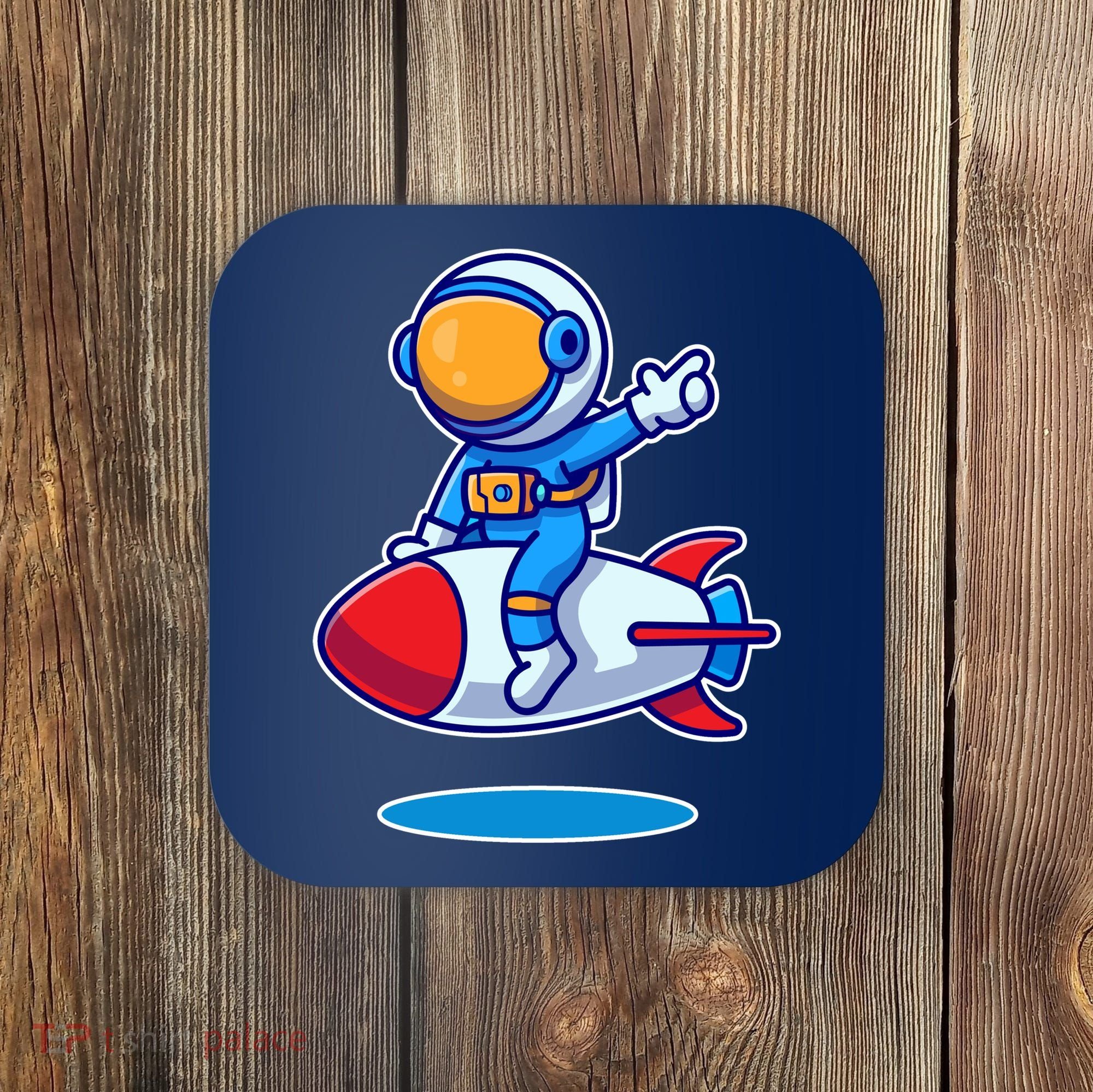 Cute Astronaut On Rocket Cartoon Coaster