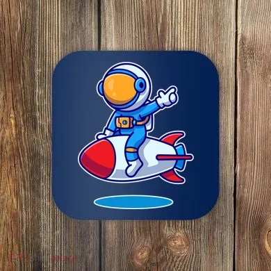 Cute Astronaut On Rocket Cartoon Coaster