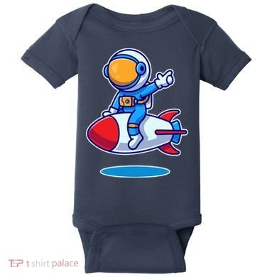 Cute Astronaut On Rocket Cartoon Baby Bodysuit