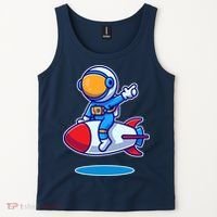 Cute Astronaut On Rocket Cartoon Tank Top thumb 2