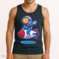 Cute Astronaut On Rocket Cartoon Tank Top thumb 3