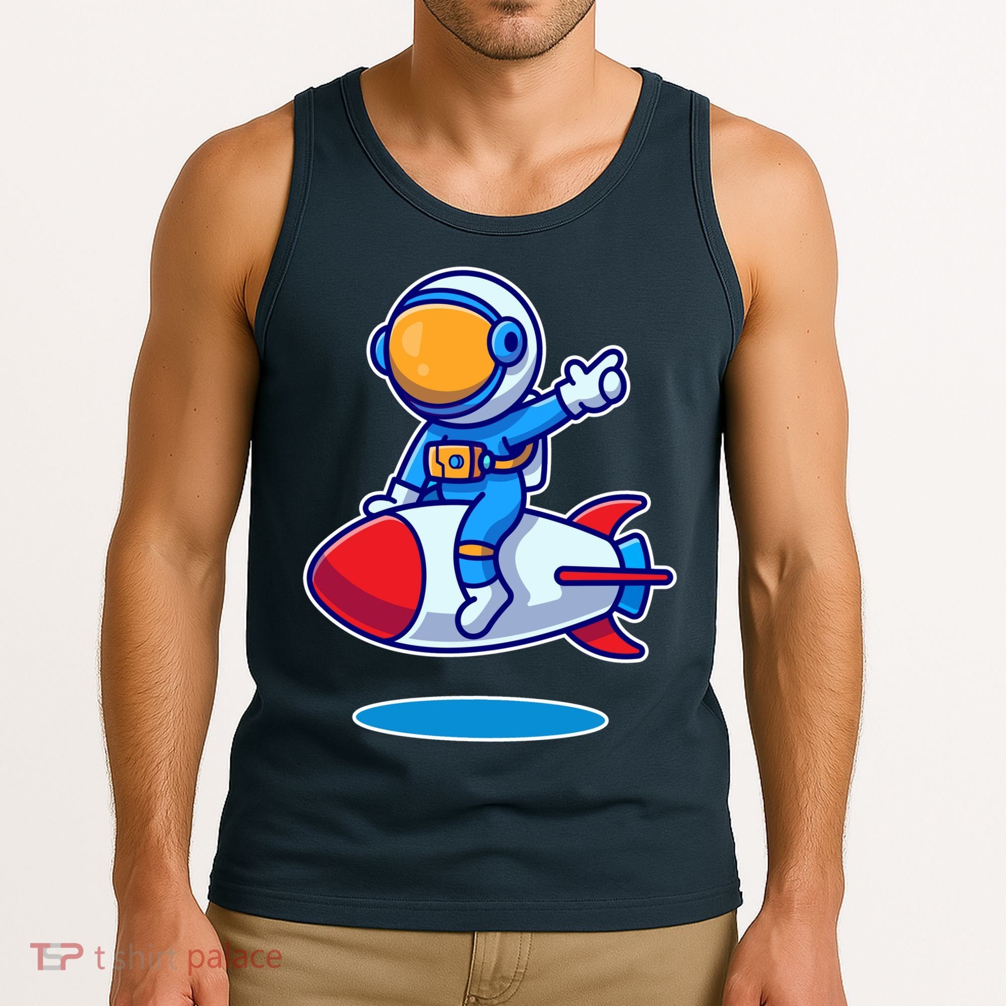 Cute Astronaut On Rocket Cartoon Tank Top
